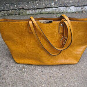Henri Bendel Orange Reptile Embossed Large Tote Bag